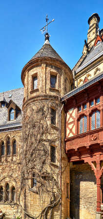 A medieval tower in the inner courtyard of Wernigerode Castle. Germanyのeditorial素材