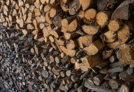 wood textures and colors. firewood stacked from a side view