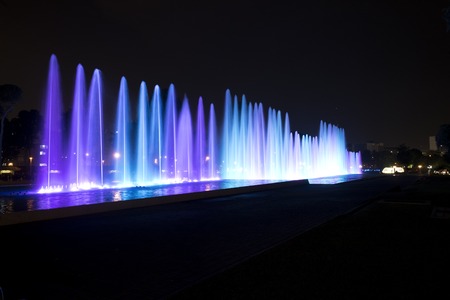 A fountain of the Magic water circuit, at the Park of the Reserve Parque de la Reserva in spanish, the worlds biggest fountain complex , located in Lima, Peru. Niceの写真素材