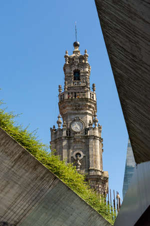 ClÃ©rigos tower, Porto, Portugal. Fusion of old and new architecture. Beautiful lines.の写真素材