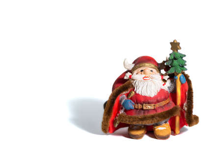 Christmas porcelain Santa Claus, white backgroundの写真素材