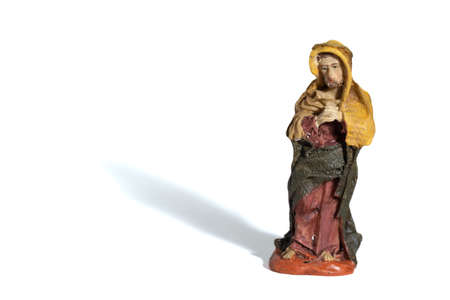 Christmas porcelain Crib Joseph, white backgroundの写真素材