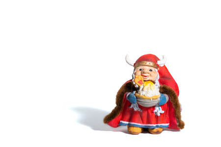 Christmas porcelain Viking Mrs Claus, white backgroundの写真素材