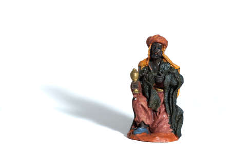 Christmas porcelain Balthazar wise man, white backgroundの写真素材