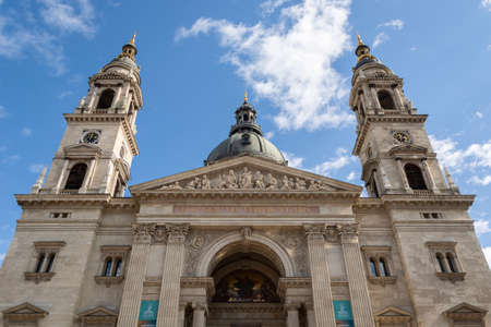 St. Stephen's Basilica. Giant church. Blue sky and clouds. Budapest, Hungaryのeditorial素材