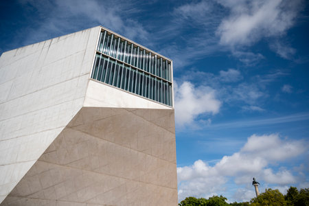 Casa da Musica do Porto (Porto Music House). Building detail, minimalist image. Blue skies with clouds. Porto, Portugal.のeditorial素材