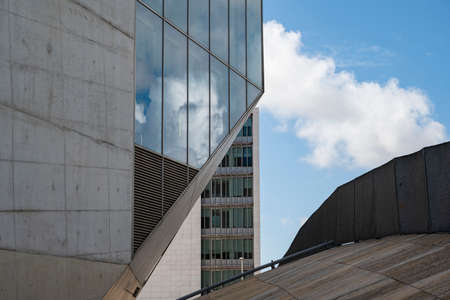 Close up shot of the Casa da Musica do Porto (Porto Music House). Detail of the glass and concrete. Abstract image. Porto, Portugal.のeditorial素材