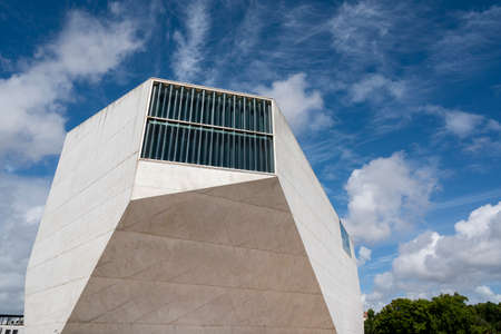 Casa da Musica do Porto (Porto Music House). Building detail, minimalist image. Blue skies with clouds. Porto, Portugal.のeditorial素材