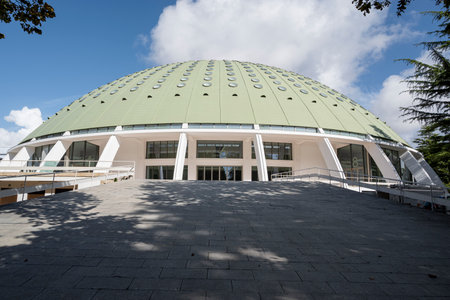 Super Bock arena, Rosa Mota pavilion. Sports arena. Old crystal palace. Blue sky with clouds. Porto, Portugal.のeditorial素材