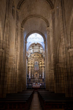 Interior of Porto Cathedral, medieval building. Porto, Portugal.のeditorial素材