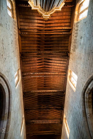 Ceiling of Nossa Senhora da Oliveira Church. Medieval building, with beautiful details and paintings on the walls.  GuimarÃ£es, Portugal.のeditorial素材