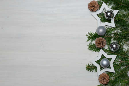 Wooden background with branches and stars Space for labelingの写真素材