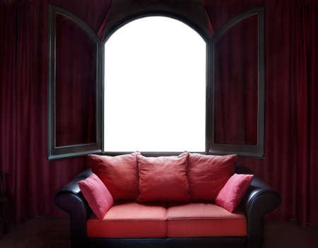 Couch near a window in a quiet environment  Clipping path inside window 