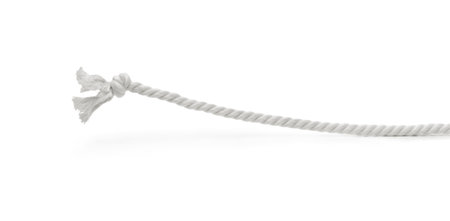 Funny braided rope concept. Braided rope getting up itself against white background