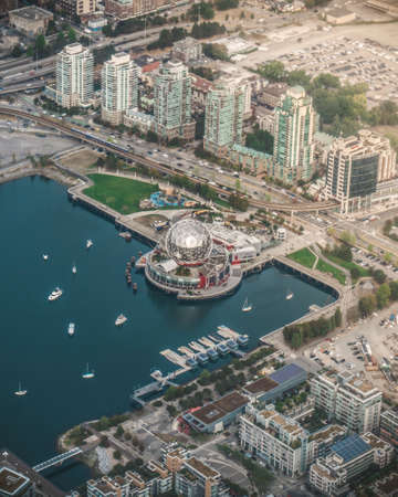 Beautiful Downtown and Stanley park in Vancouver from sea plane, Canada British Columbiaの写真素材