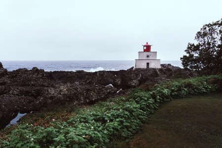 Wild Pacific trail lighthouse loop in rainy weather on Vancouver Islandの写真素材