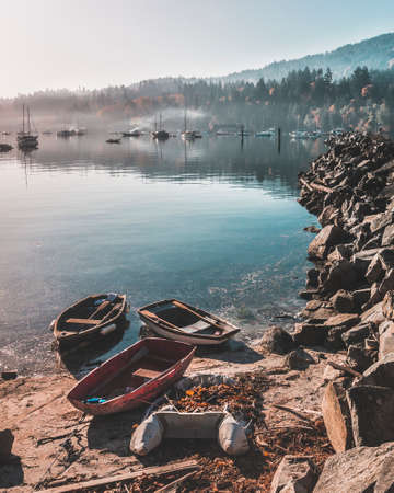 Calm morning in small harbor in Salt Spring Island located in British Columbia Canadaの写真素材
