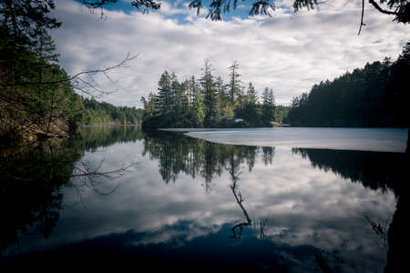 Beautiful view from the mountain above the Thetis lakes in Victoria Canada.の写真素材