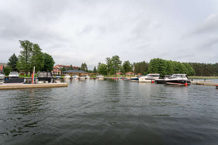 Newly built dock marina in Piaski, Mazury Lake District Poland, June 2020のeditorial素材