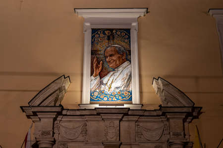 Mosaic of Pope John Paul II in "Pope's Window" on FranciszkaÅska Street, Cracow, Polandのeditorial素材