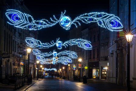 Cracow, Lesser Poland, Poland - December 01 2020: Christmas decoration on Grodzka Street, Old Townのeditorial素材
