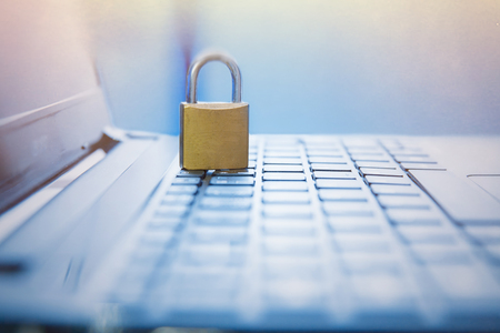 Selective focus on metal lock on the keyboardの写真素材