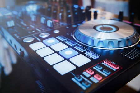 Close up view of professional DJ consoleの写真素材