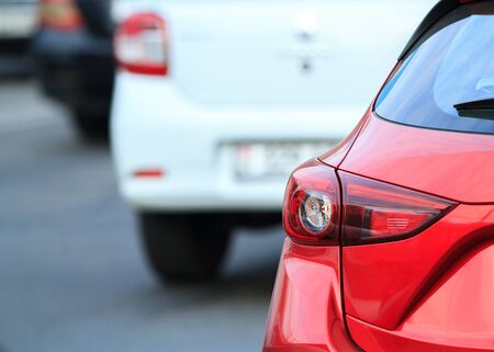 Red car on the highway.