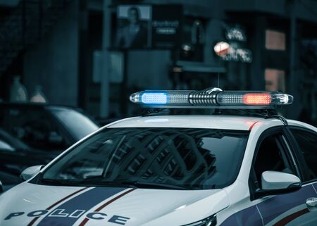 Police car on roadの写真素材