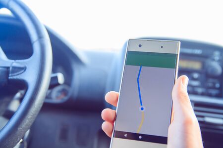Online map and GPS application on cellphone screen. 
