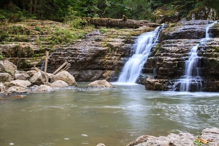 Beautiful mountain rainforest waterfall