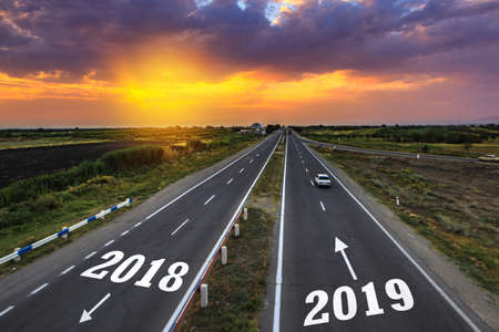 2018 and 2019 new year in roadの写真素材