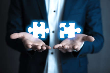 man hand puzzle sign in screenの写真素材