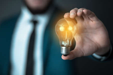 man hand idea or light bulb