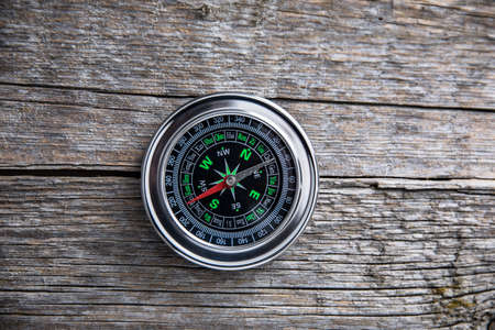 compass on the wooden tableの写真素材