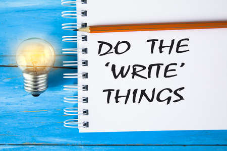 do the write things text on notepadの写真素材