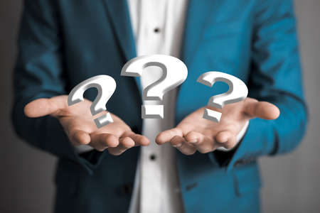 man hand question mark in screenの写真素材