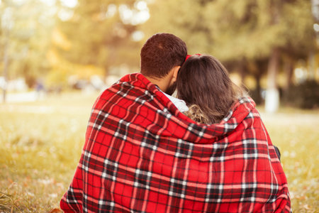 young lovely couple in the gardenの写真素材
