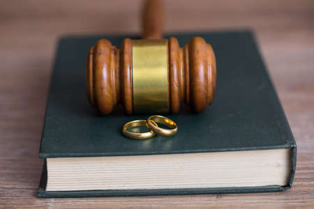 rings with judge on book on the tableの写真素材