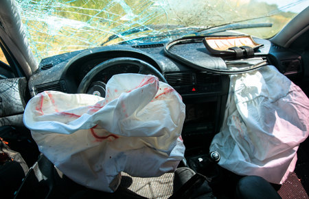 Airbag exploded at a car accident backgroundの写真素材