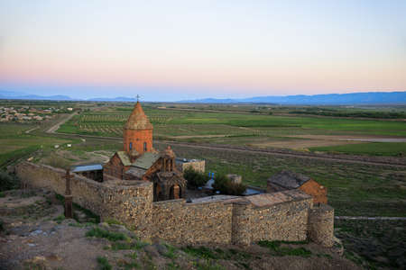 The Khor Virap is an Armenian at the sunsetのeditorial素材