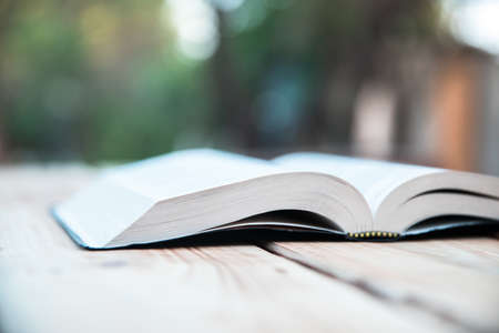 Bible on the table in natureの写真素材