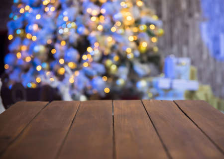 christmas table background with christmas tree