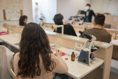 students in the laboratory classroomの写真素材