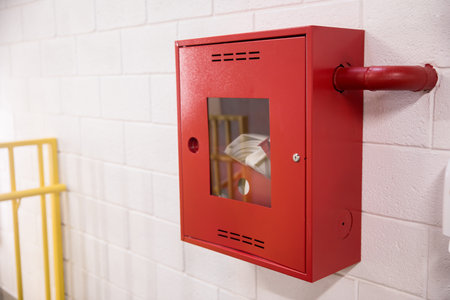 Fire extinguisher system in the wallの写真素材