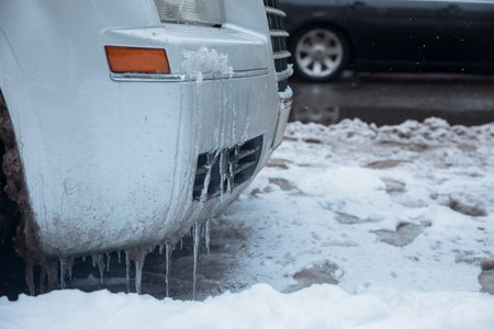 auto winter icicles bumper cars in winter