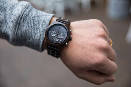 closeup luxury watch on man wristの写真素材