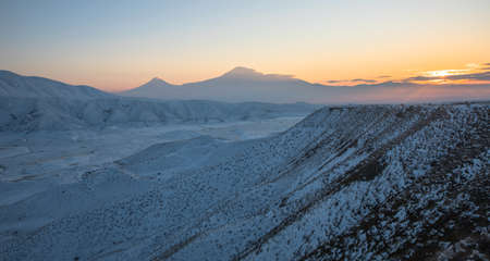 landscape with Ararat mountain at the sunset