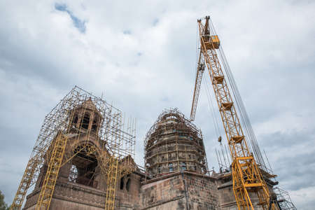 construction church under the blue sky in Armenia