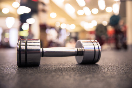 Close up of black dumbbell set at gym. exercise concept.の写真素材